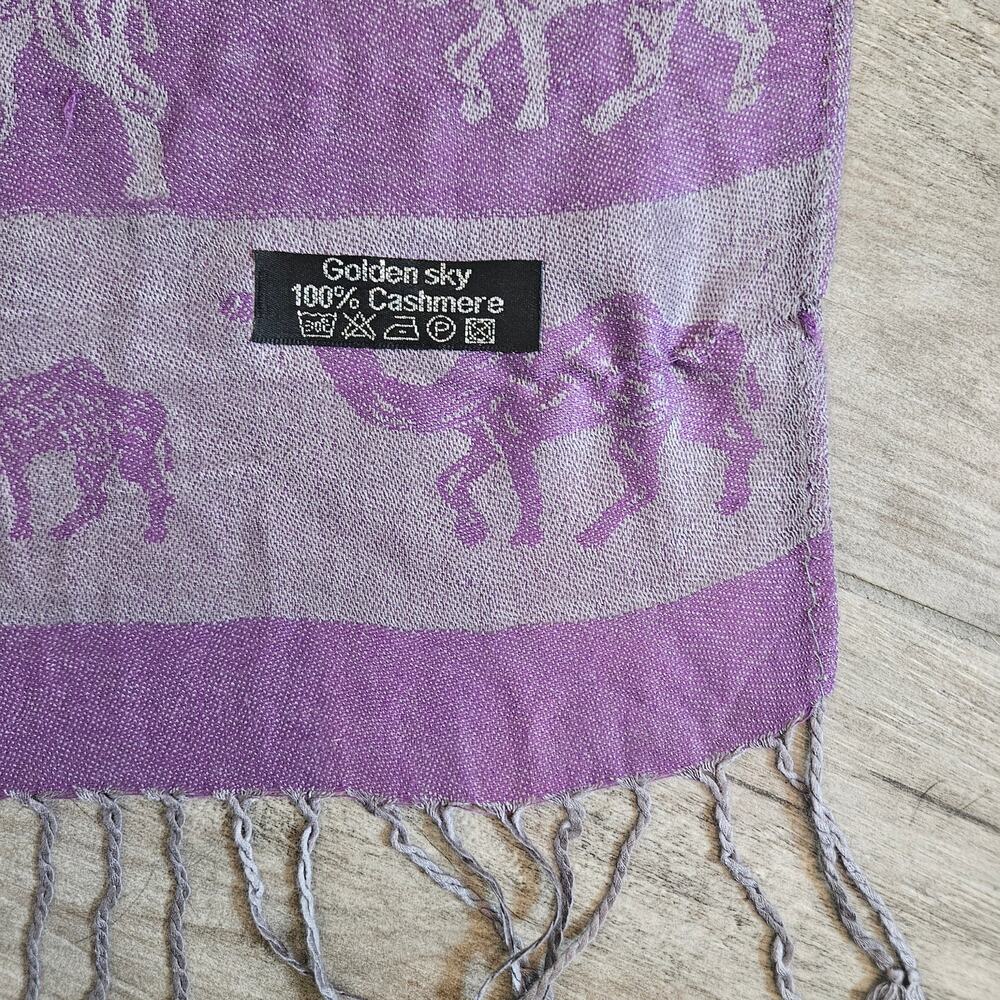 Golden Sky 100% Cashmere Scarf Purple Grey Camel Print Shawl Wrap Winter Fall - Picture 9 of 10